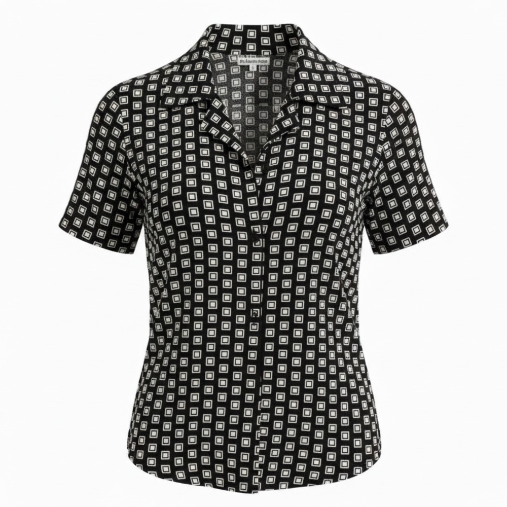Reformation Cuba Top Giotto Print Blouse S Black White V-Neck Button Rare Drapey